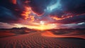 Tranquil sunset, majestic sand dunes, nature beauty in arid Africa generated by AI