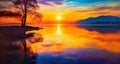 Tranquil Sunset over Calm Water Reflecting Dramatic Sky