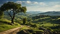 Tranquil sunset over Italian vineyard, showcasing nature beauty generated by AI Royalty Free Stock Photo