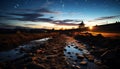 Tranquil sunset over mountain range, reflecting on calm water generated by AI Royalty Free Stock Photo