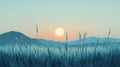 A tranquil sunset over rolling hills, casting a soft glow on tall grasses that sway gently in the breeze Royalty Free Stock Photo