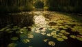 Tranquil sunset over wetland, showcasing natural beauty and growth generated by AI