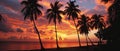 Tranquil Sunset Palm Trees Silhouetted Against A Vibrant Caribbean Sky Royalty Free Stock Photo