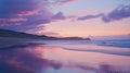 A tranquil sunset reflecting on the calm beach with soft waves and gentle clouds in the serene sky Royalty Free Stock Photo