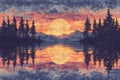 Tranquil Sunset Reflections Pattern with Warm Tones and Serene Vibes Royalty Free Stock Photo