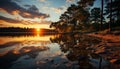 Tranquil sunset reflects beauty in nature, serene dusk over water generated by AI Royalty Free Stock Photo