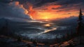 Tranquil sunset in spring forest artistic nature illustration capturing beauty and serenity