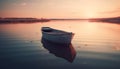 Tranquil sunset on water, rowboat transportation home generated by AI