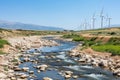 Tranquil and sustainable landscape with wind turbines generating clean, renewable energy Royalty Free Stock Photo