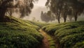 Tranquil tea farm landscape with organic growth and terraced fields generated by AI Royalty Free Stock Photo