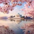 Tranquil Tribute: Serene Jefferson Memorial Embraced by Cherry Blossoms