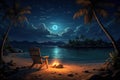 Tranquil Tropic night beach. Generate Ai Royalty Free Stock Photo