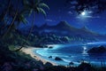 Tranquil Tropic night beach moon. Generate Ai