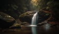 Tranquil tropical rainforest, flowing water, natural beauty, dark cliff reflection generated by AI