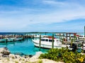 Tranquil turquoise waters in Caribbean and docked boats