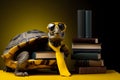 Tranquil Turtle with Librarian\'s Book Portrait. Generative AI Illustration