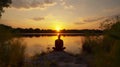 Tranquil twilight: Sunset meditation and yoga session amidst serene surroundings.