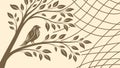 Bird on Branch with Fishing Net Pattern Vector Background, vector design Generative AI Royalty Free Stock Photo