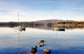 Two boats on Windermere with mountain backdrop