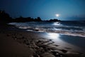 tranquil view of waves lapping a shore at night