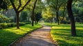 Tranquil Walk: A Scenic Footpath Surrounded by Trees in the Park