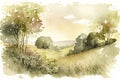 Tranquil Watercolor Countryside Meadow for Invitations and Posters.