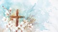 Watercolor Cross Amidst Floral Bloom