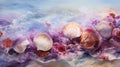Tranquil watercolor waves and seashells forming a seamless pattern