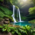 A tranquil waterfall cascading into a crystal-clear pool, surrounded by lush greenery3 Royalty Free Stock Photo