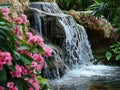 Tranquil Waterfall in a Lush Garden Royalty Free Stock Photo
