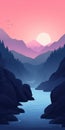 Tranquil Waterfall: Minimalistic Mobile Wallpaper With Mountains And Trees