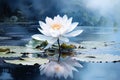 Tranquil White Lotus Blossom Serenely Floating on Calm and Reflective Waters