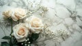 Tranquil White Rose Bouquet on Marble - Funeral Tribute or Cemetery Remembrance