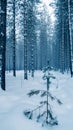 Serene Winter Forest with Snow-Covered Pine Trees and a Young Sapling Royalty Free Stock Photo