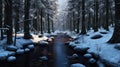 A Tranquil Winter Forest with a Stream