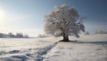 Tranquil winter landscape snow covered forest, frosty branches, and icy meadow generated by AI Royalty Free Stock Photo