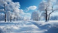 Tranquil winter landscape snow covered forest, frozen tree, blue sky generated by AI Royalty Free Stock Photo