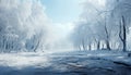 Tranquil winter landscape snow covered forest, frozen tree, icy branch generated by AI Royalty Free Stock Photo