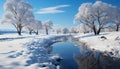 Tranquil winter landscape snow covered tree in a frozen forest generated by AI Royalty Free Stock Photo