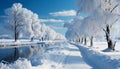 Tranquil winter landscape snow covered tree in a frozen forest generated by AI Royalty Free Stock Photo