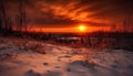 Tranquil winter landscape: sunset over snowy forest and mountain horizon generated by AI Royalty Free Stock Photo