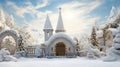 A tranquil winter scene featuring a picturesque church nestled amidst a snowy landscape, under a clear blue sky Royalty Free Stock Photo