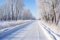 tranquil winter scene of snow-lined bike path