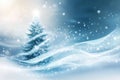 A tranquil winter setting showcases a snow-laden evergreen tree surrounded by softly falling snowflakes, creating a peaceful Royalty Free Stock Photo