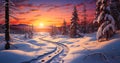 Tranquil Winter - Snowy Trail during Sunset Royalty Free Stock Photo