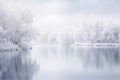 Tranquil winter sunrise over a frosty river landscape, evoking peaceful solitude. AI Generated