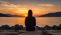 Tranquil woman engaged in serene yoga practice at seashore with breathtaking scenic backdrop