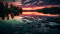 Tranquil yellow sunset over waters edge, relaxation generative AI