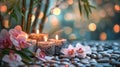 Tranquil Zen Ambience: Aromatherapy Candles, Oils, Potpourri, Stones, Glass, Dots, Orchids, and Bamboo for Relaxation Royalty Free Stock Photo