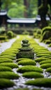 Tranquil Zen Garden: Meticulously Raked Moss and Gravel Oasis
